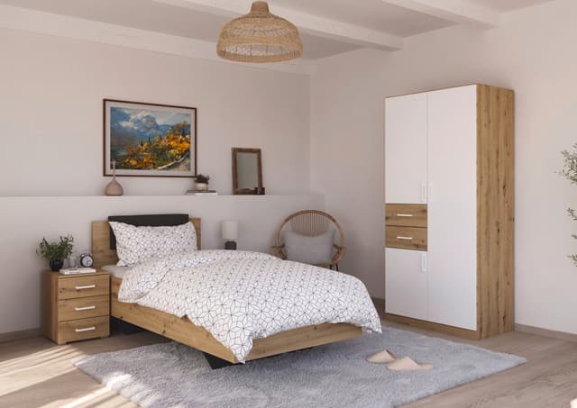 Schlafzimmer-Set aus Deutschland (3-teilig) mit Kleiderschrank und Bett 100 cm