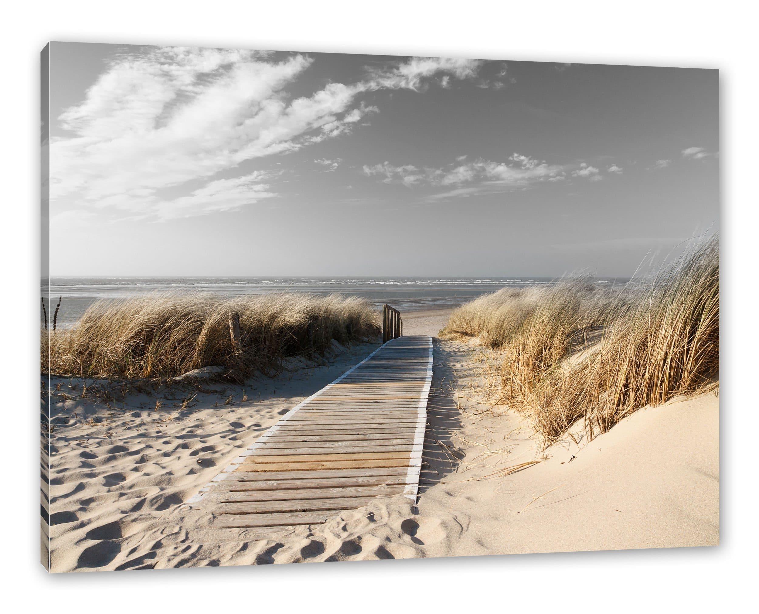 Pixxprint Leinwandbild Weg zum Strand durch die Dünen B&W Detail - Bild 2
