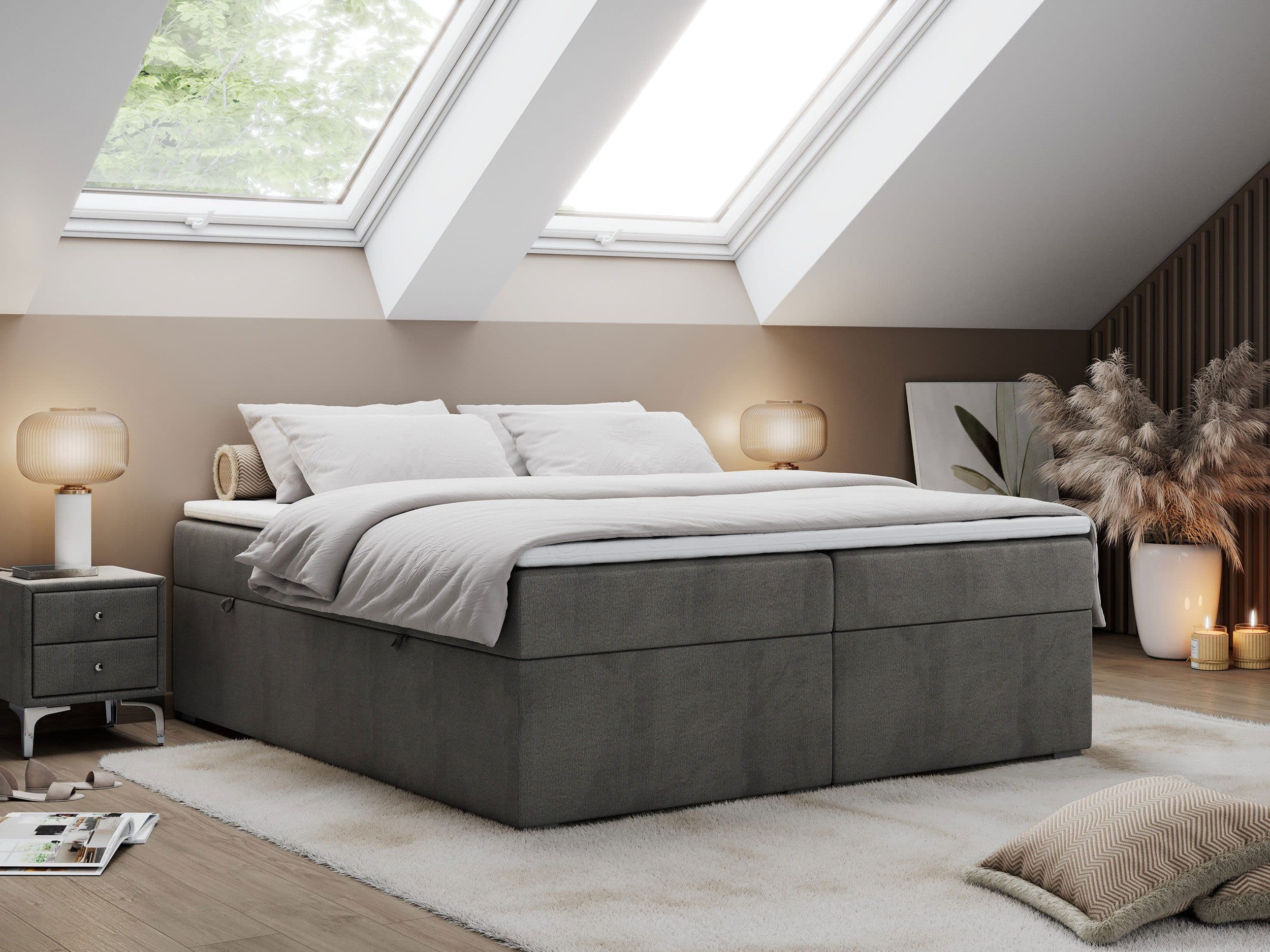 MKS MÖBEL Boxspringbett BESS mit Bettkasten & Topper grau - Bild 2