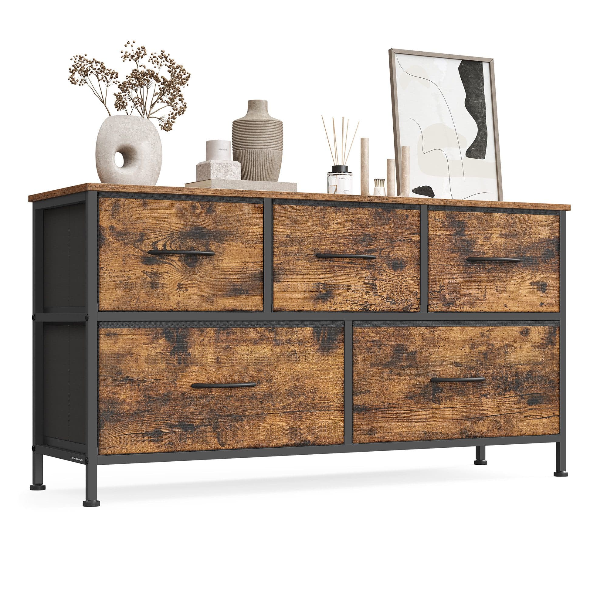 SONGMICS Kommode Schrank Aufbewahrungsschrank Stahl MDF Vliesstoff Schlafzimmer - Bild 2