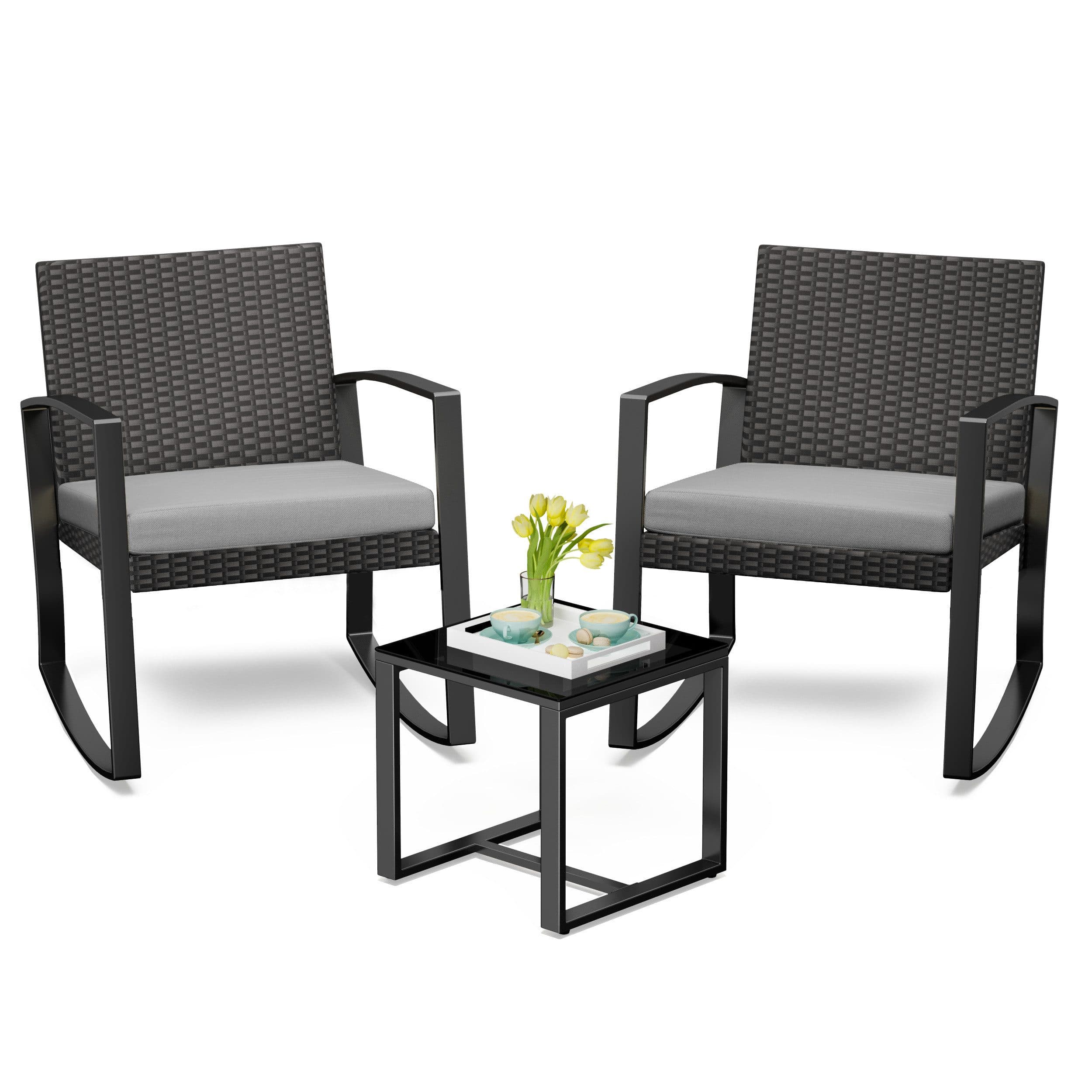 Bealife Balkonset Gartenlounge-Set 3-tlg. Grau Rattan - Bild 2