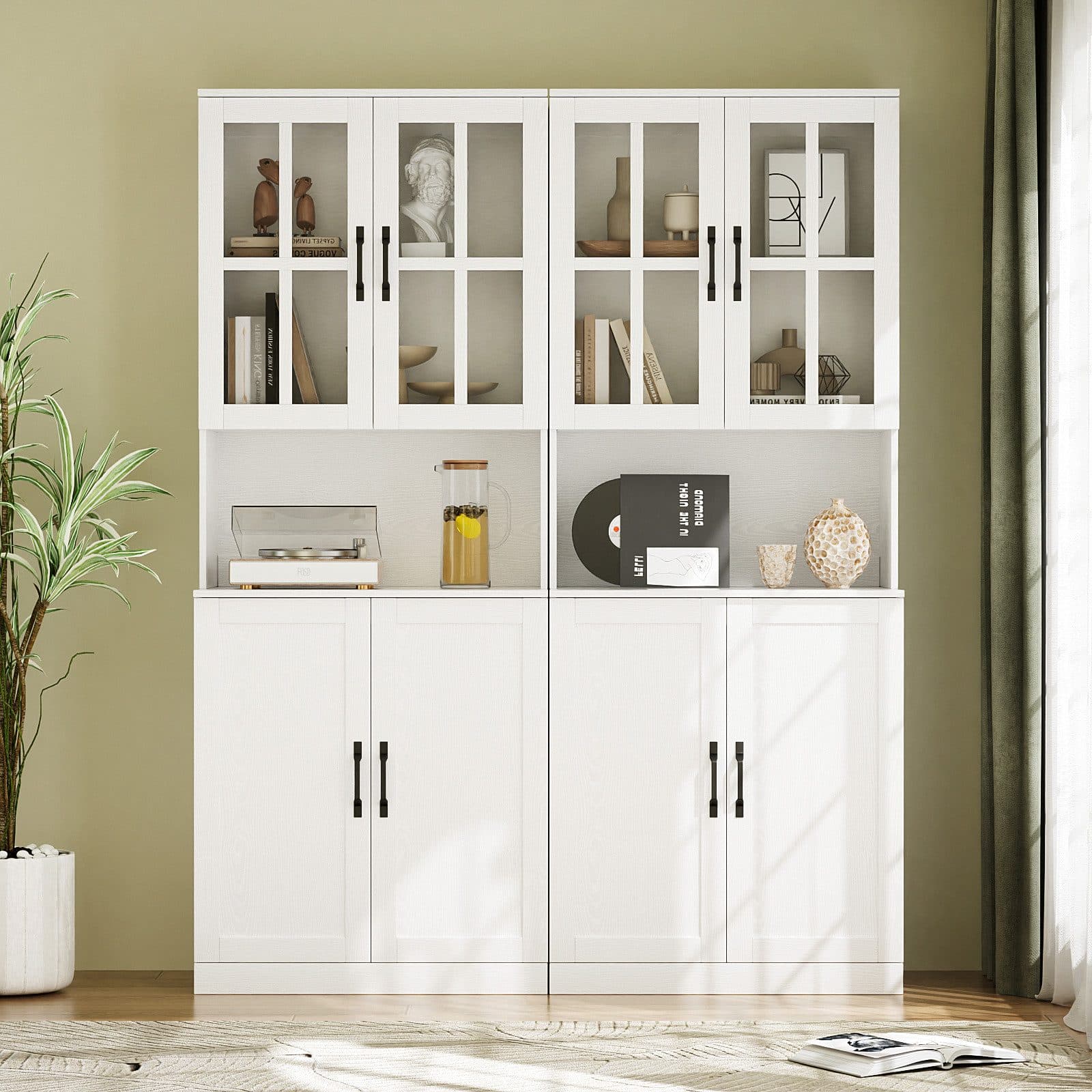 VOWNER Bücherregal mit Glastüren, offenem Fach & Arbeitsplatte – 5 Ebenen Hochschrank, 2-tlg. - Bild 2