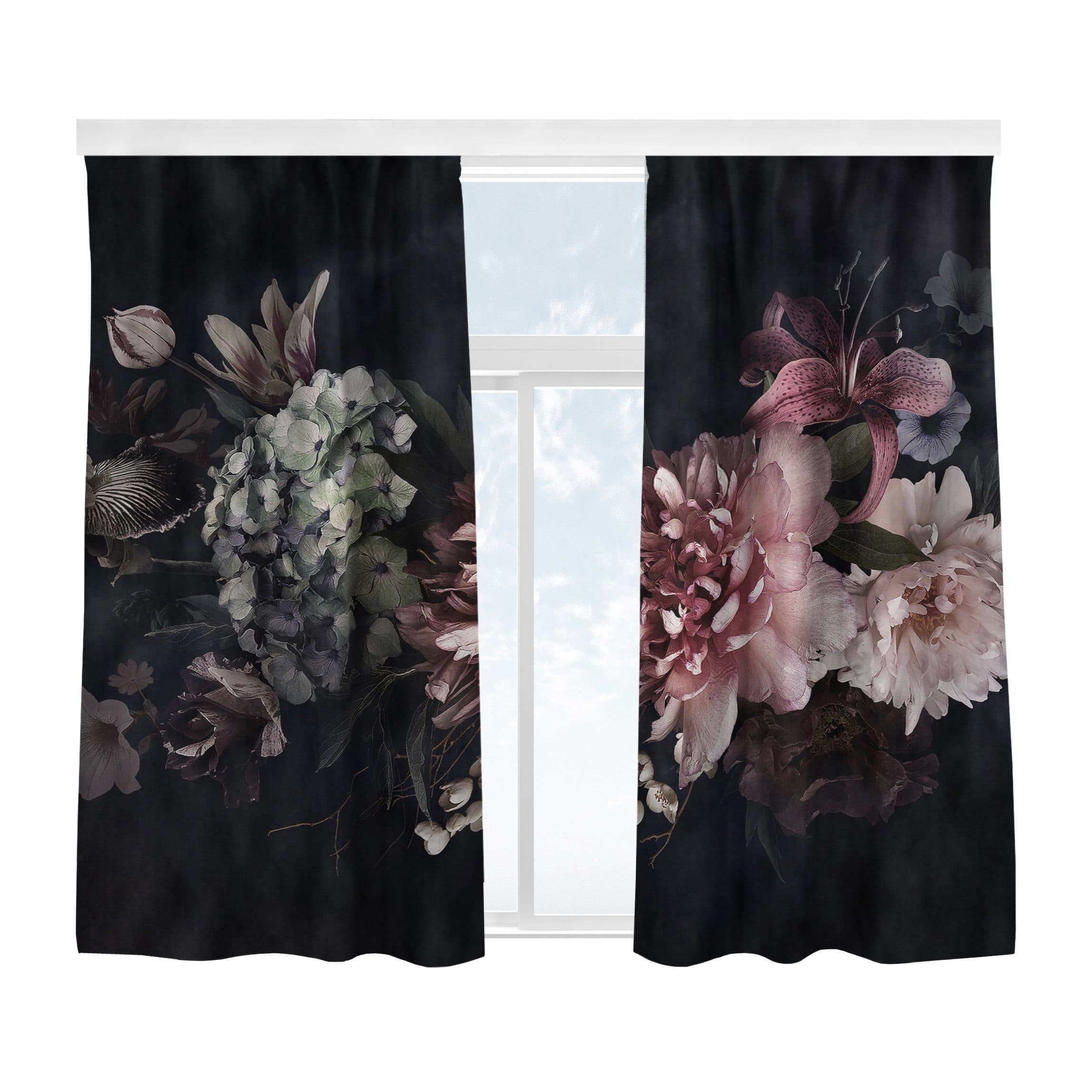 Bilderdepot24 Samt Vorhang Schwarz Blumen-Nebel blickdicht Raumteiler - Bild 2