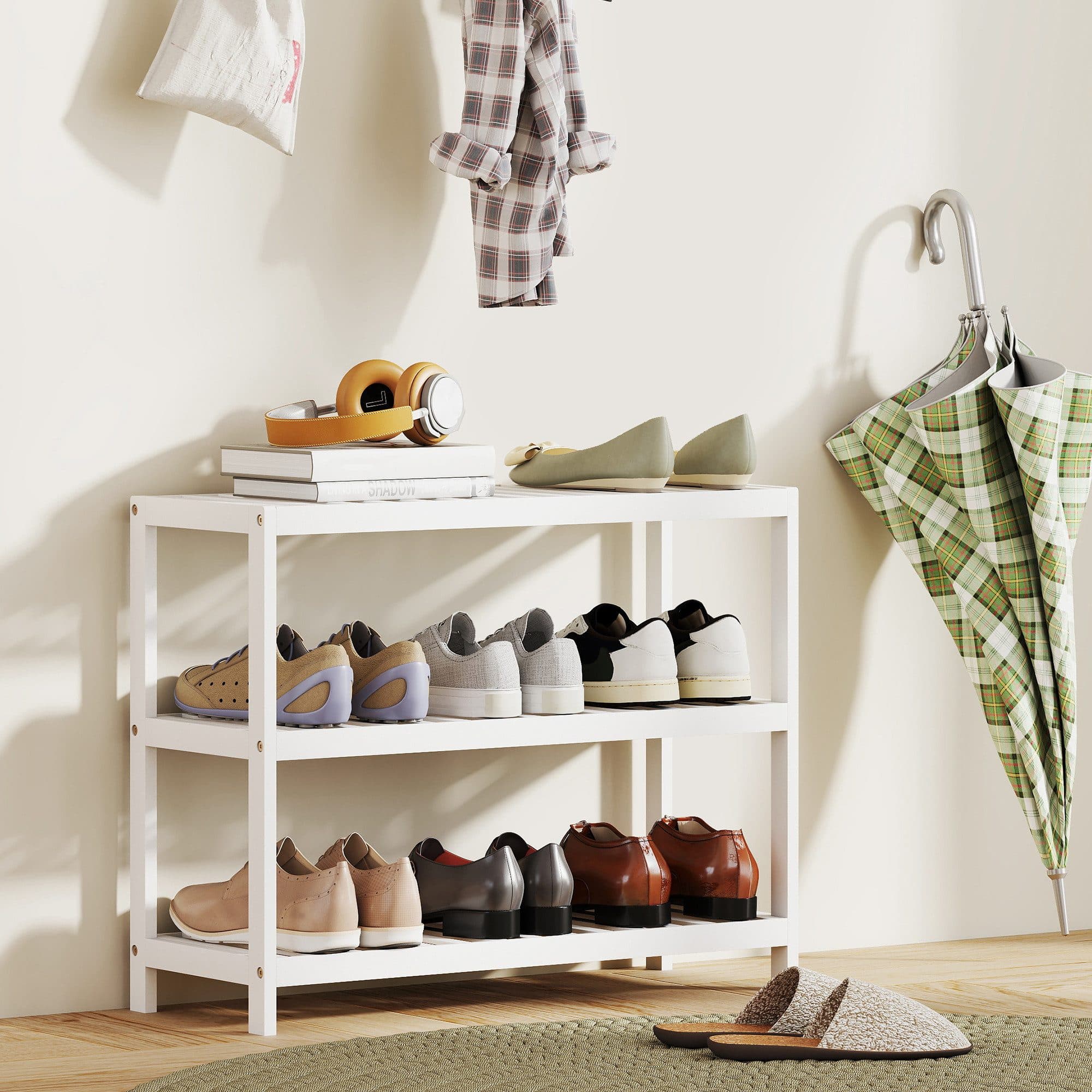 HOMCOM Schuhregal mit 3 Ebenen, Bambus, Weiß - Bild 2