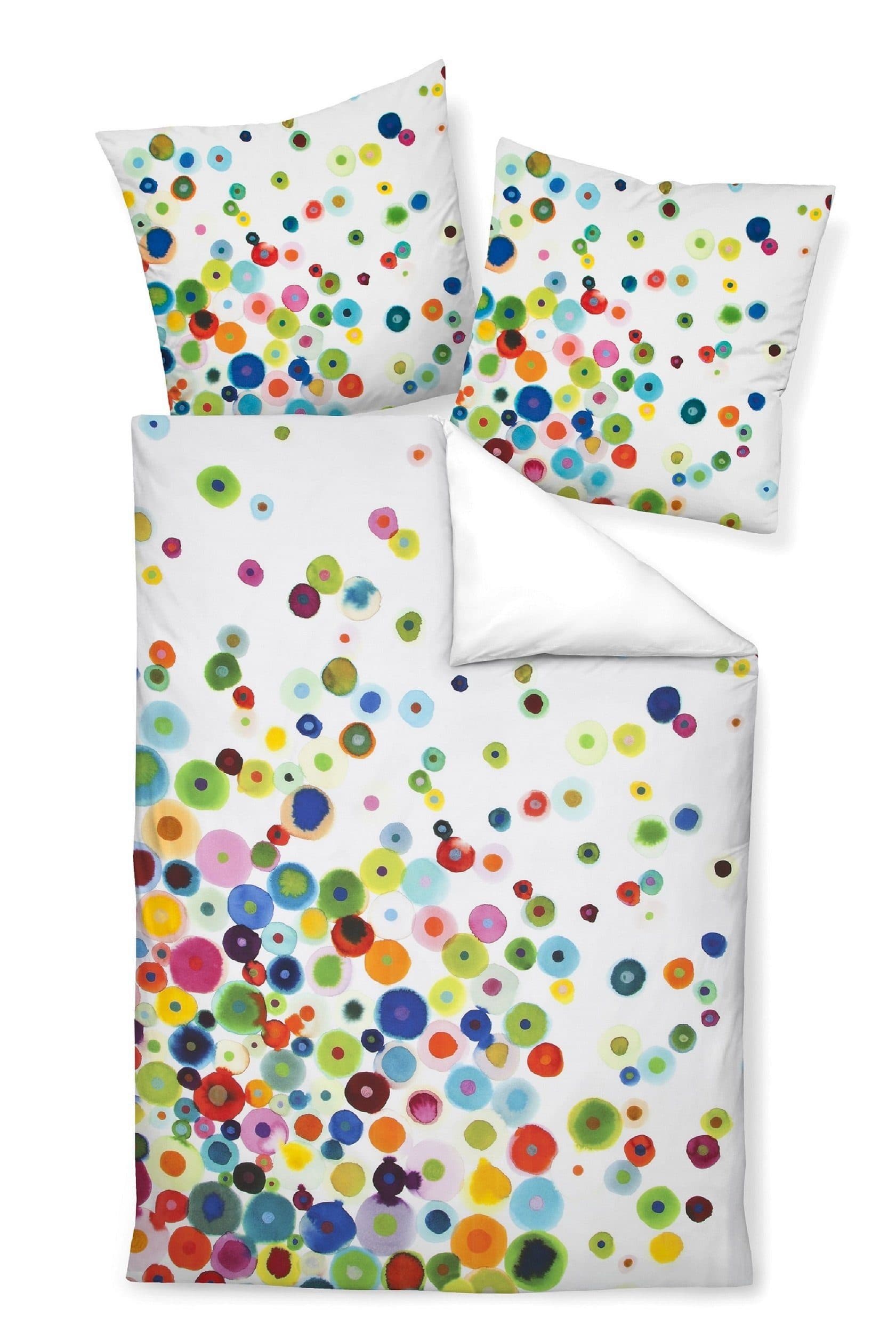 Janine Mako-Satin Bettwäsche 2-teilig Bunte Punkte Weiß Baumwolle - Bild 2
