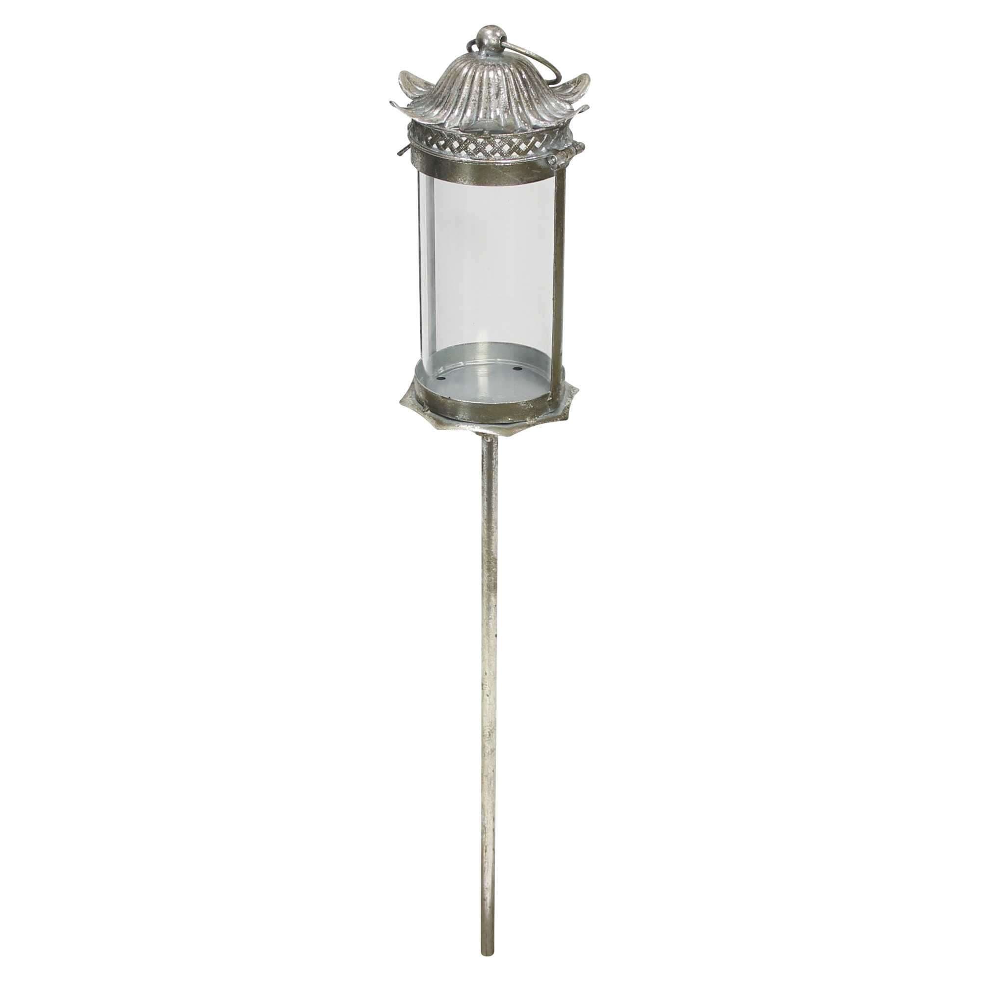Dekoleidenschaft Kerzenlaterne Fleur Stablaterne Silber Antik Look Outdoor Gartenlaterne - Bild 2