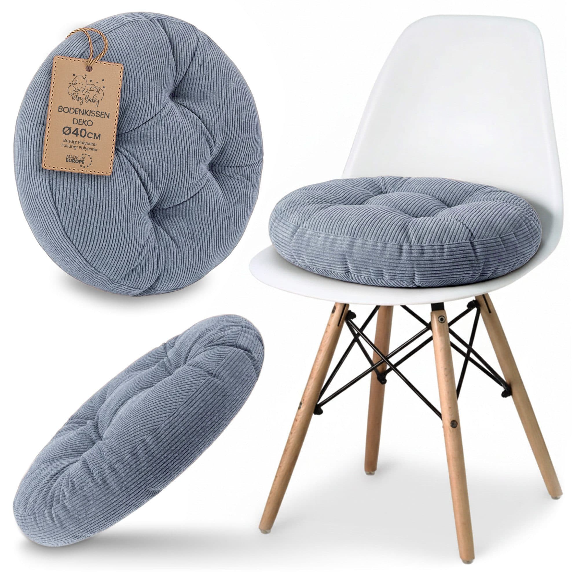 Amazinggirl Rundes Sitzkissen 40 cm Jeansfarbe Cordstoff - Bild 2