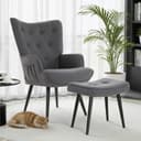 TLGREEN Relaxsessel Ohrensessel mit Hocker, Chenillestoff, 168kg, Sessel-Garnitur mit Hocker für Wohnzimmer Bild 2