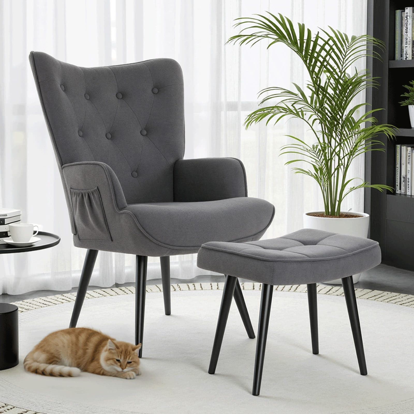 TLGREEN Relaxsessel Ohrensessel mit Hocker, Chenillestoff, 168kg, Sessel-Garnitur mit Hocker für Wohnzimmer - Bild 2