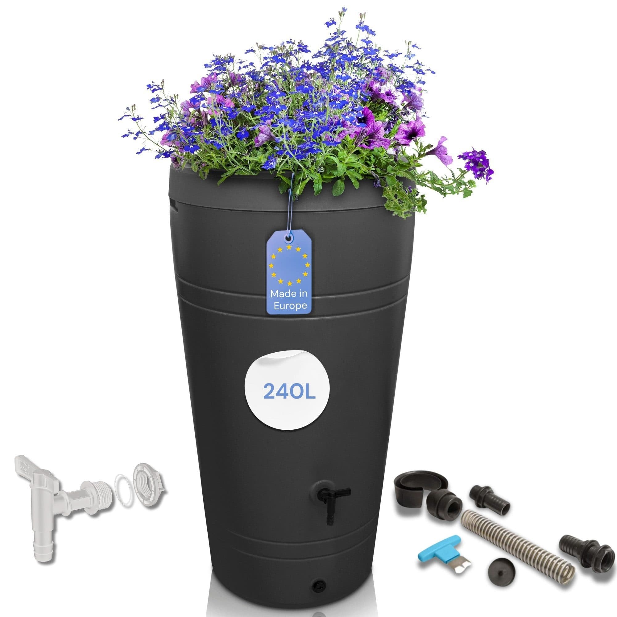 YourCasa Regentonne 230 Liter Decore Anthrazit Kunststoff mit Wasserhahn - Bild 2