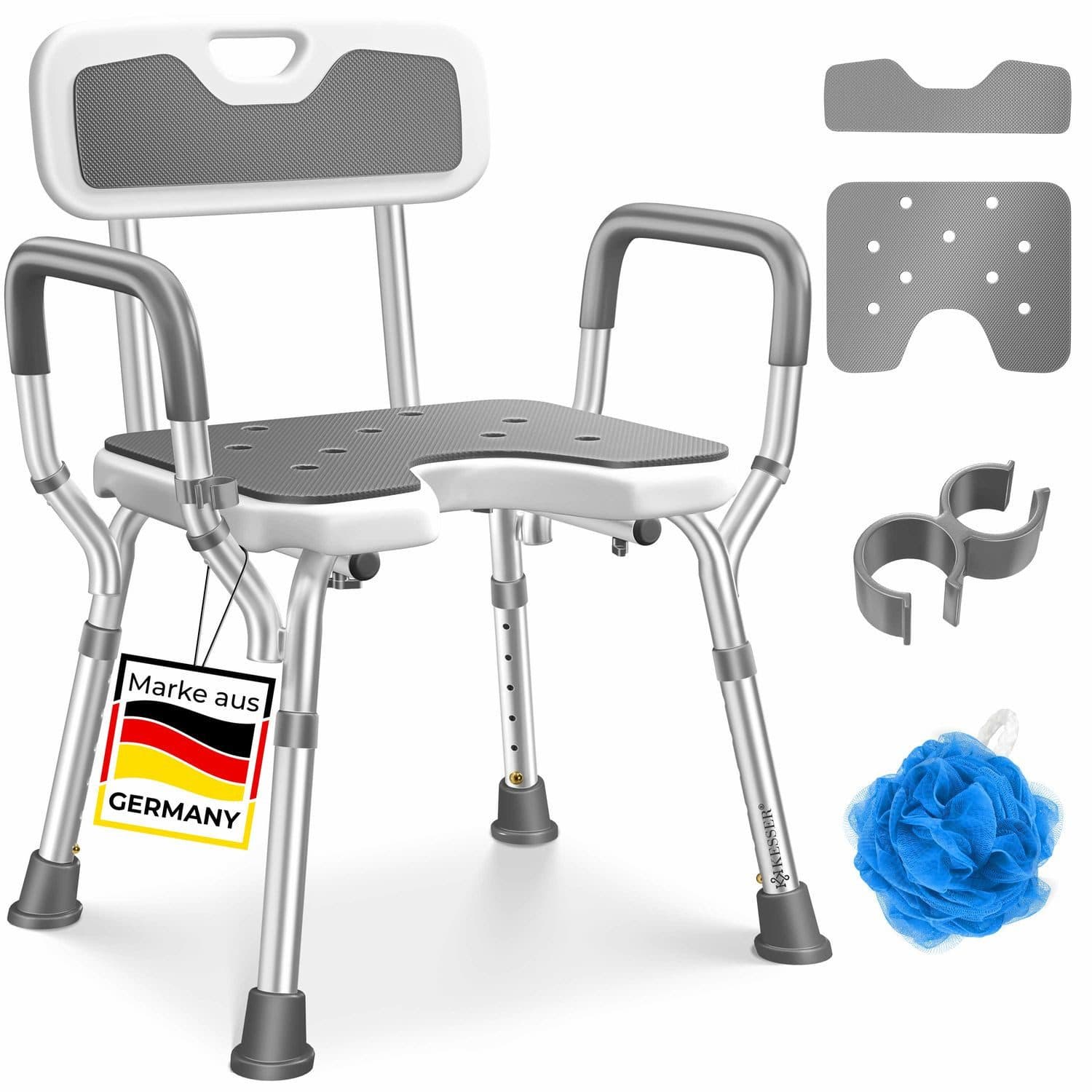 KESSER Duschhocker mit Lehne höhenverstellbar Weiß/Grau - Bild 2