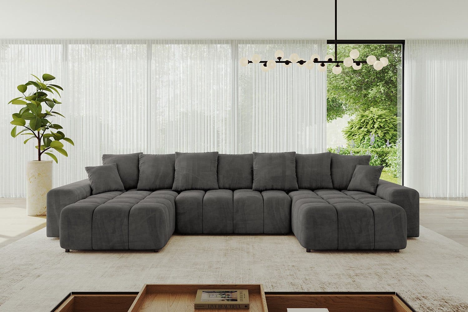 ALTDECOR Wohnlandschaft ENIL-U U-Form Couch mit Schlaffunktion Dunkelgrau - Bild 2