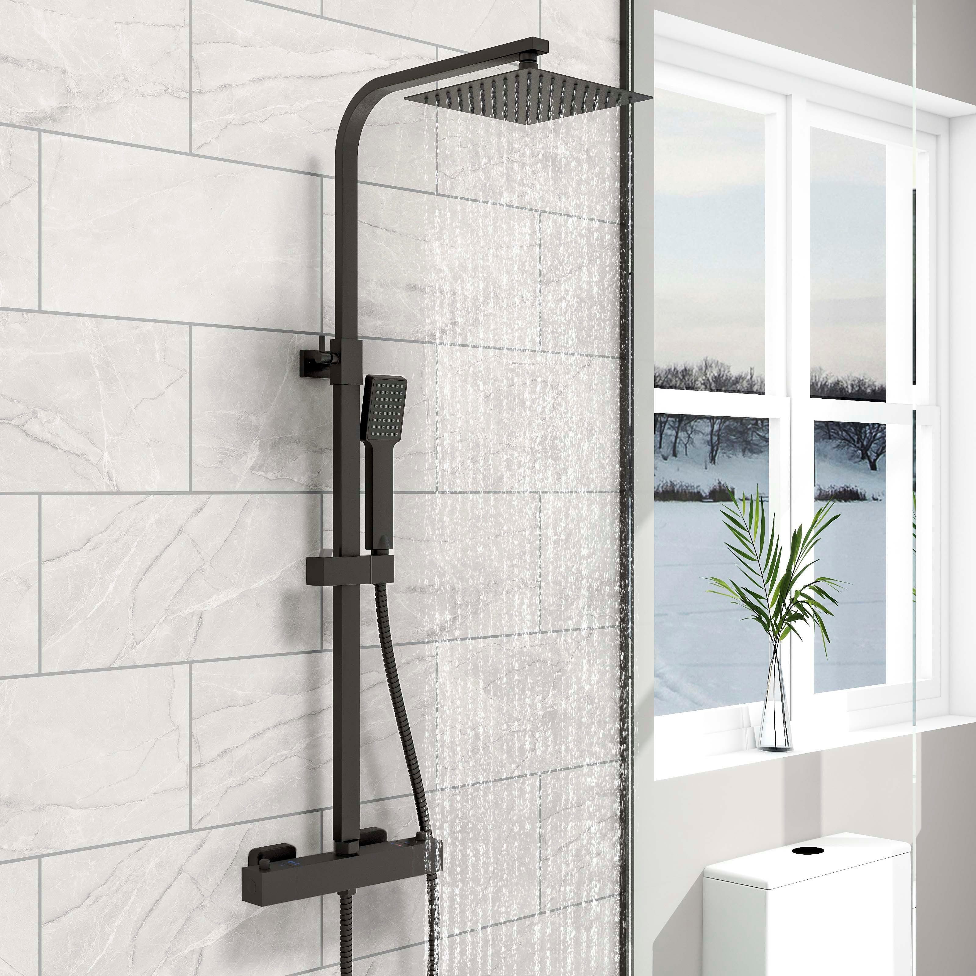 duschspa Duschsystem Quadratisch 20x20cm mit Thermostat Schwarz - Bild 2