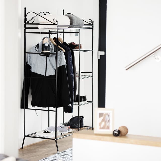 Metall Garderobe mit Stoffbezug Schwarz