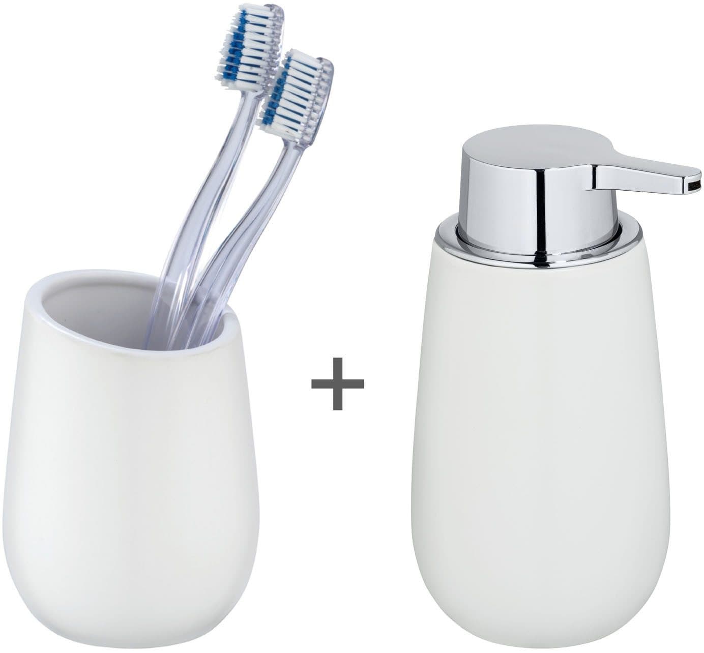 WENKO Badaccessoire-Set Badi 2-tlg. Seifenspender & Zahnputzbecher Keramik - Bild 2
