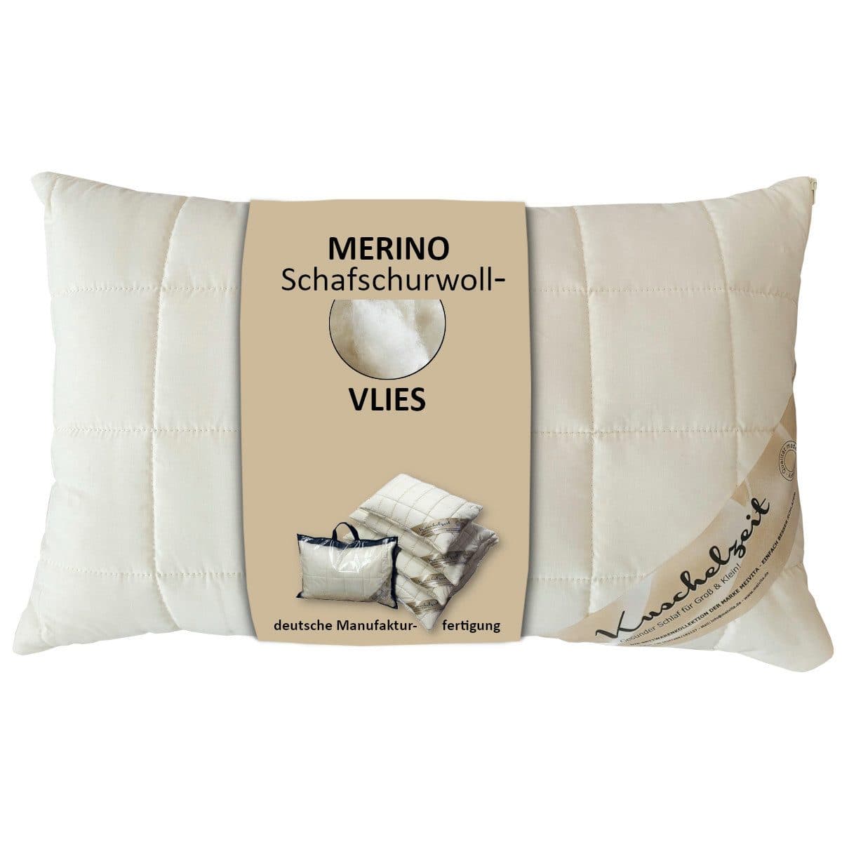 Meivita Naturhaarkissen Merino Schafschurwolle Kopfkissen Beige - Bild 2