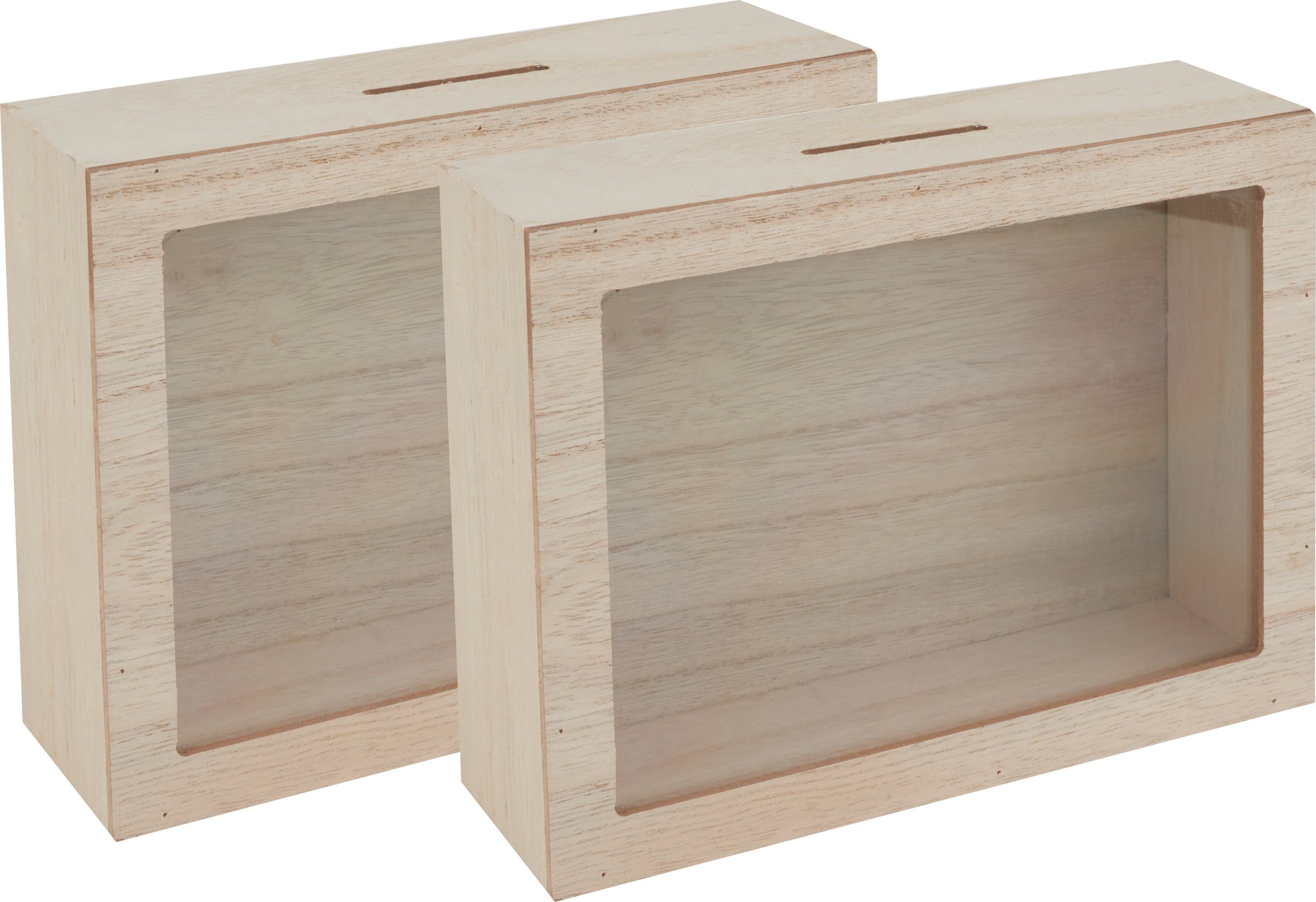 VBS Spardose 2er-Pack mit Sichtfenster - MDF-Holz & Glas