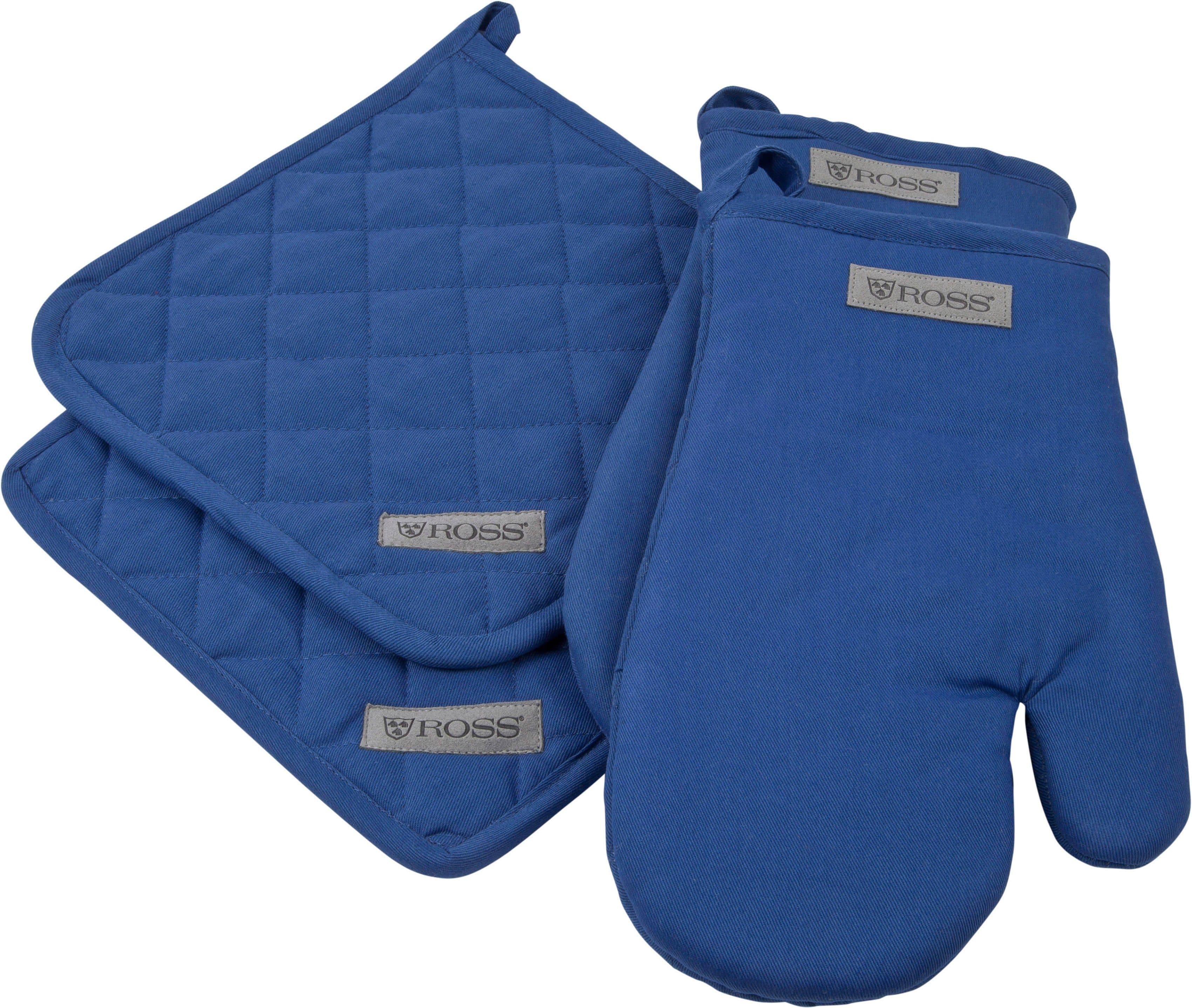 ROSS Topflappen Exclusiv Set Blau 100% Baumwolle 2x Topflappen 2x Grillhandschuh - Bild 2