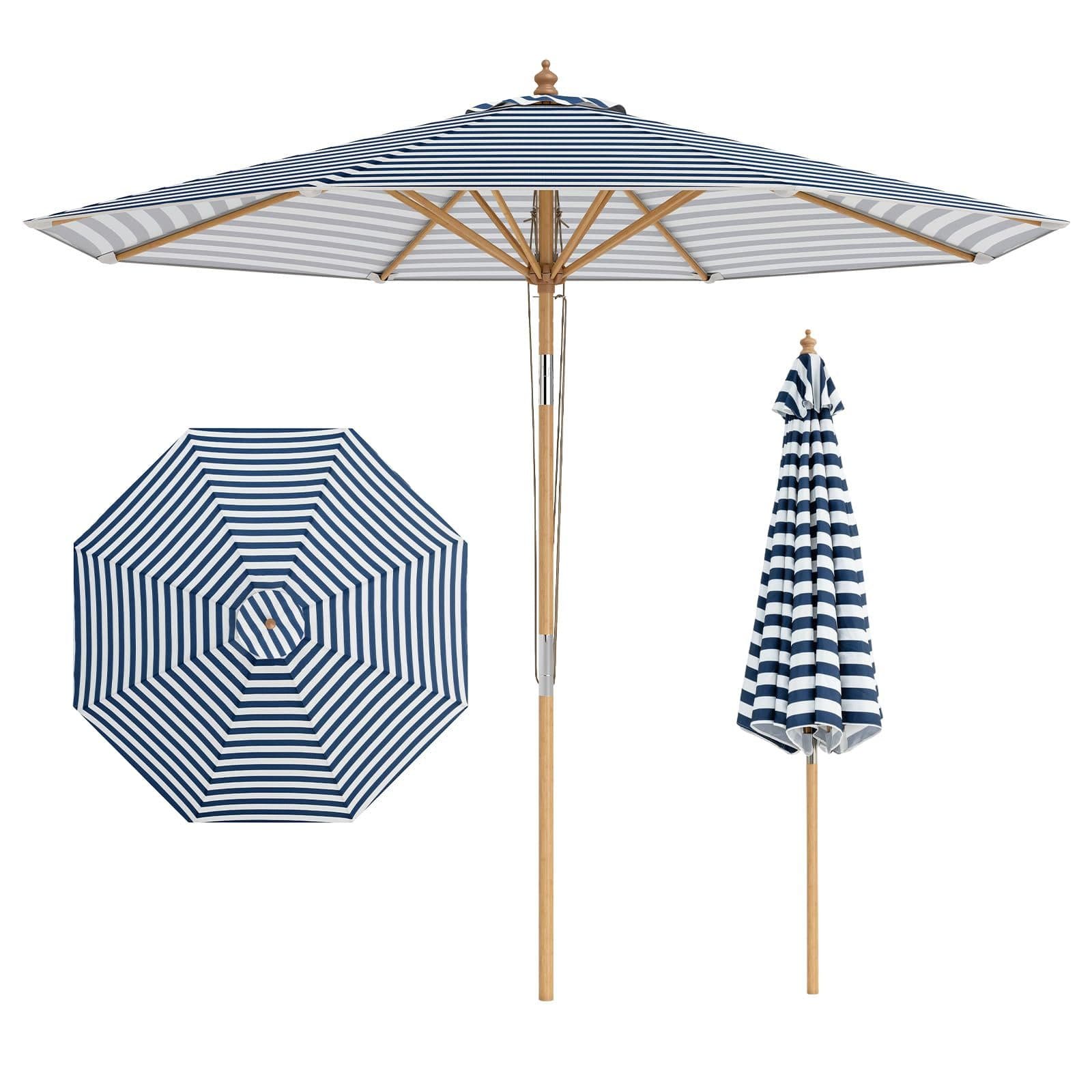 COSTWAY Sonnenschirm Ø 270cm Gartenschirm Beidseitig Knickbar Blau/Weiß - Bild 2