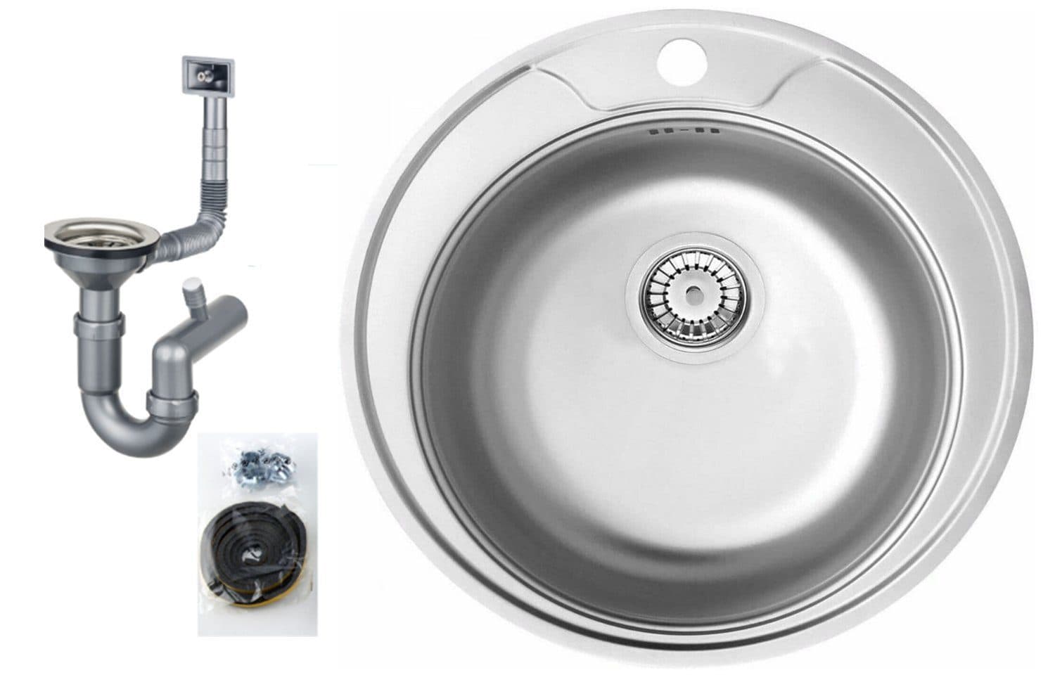 Faizee Möbel Edelstahl-Küchenspüle Rund 51 cm mit Siphon-Set - Bild 2