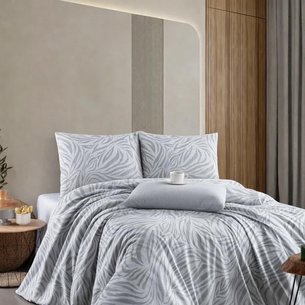 ZIRVEHOME Bettwäsche 3-teilig Grau Zebra-Streifen Baumwolle - Bild 2