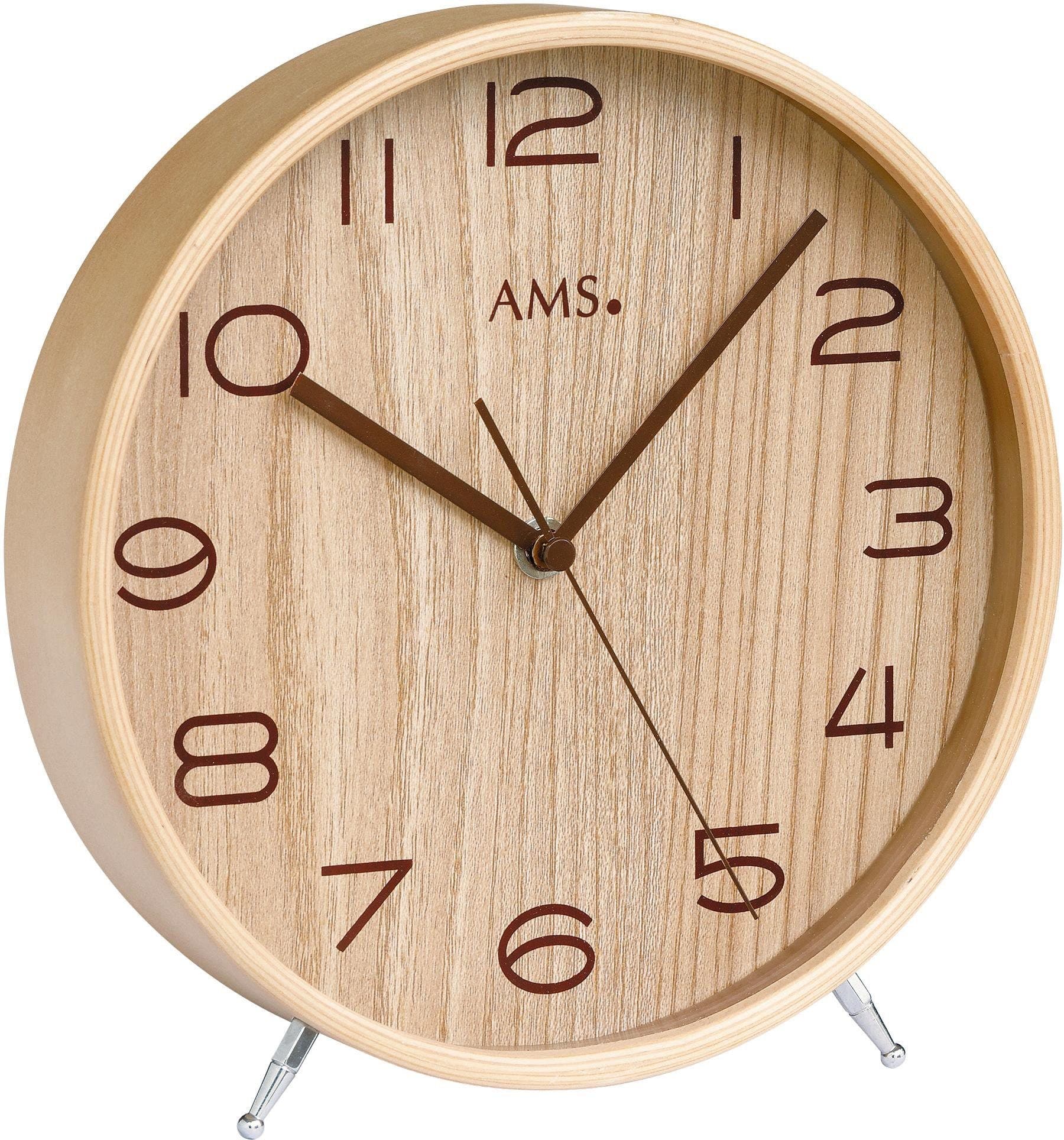 AMS Funktischuhr F5118 Beige Holz Glas Quarz