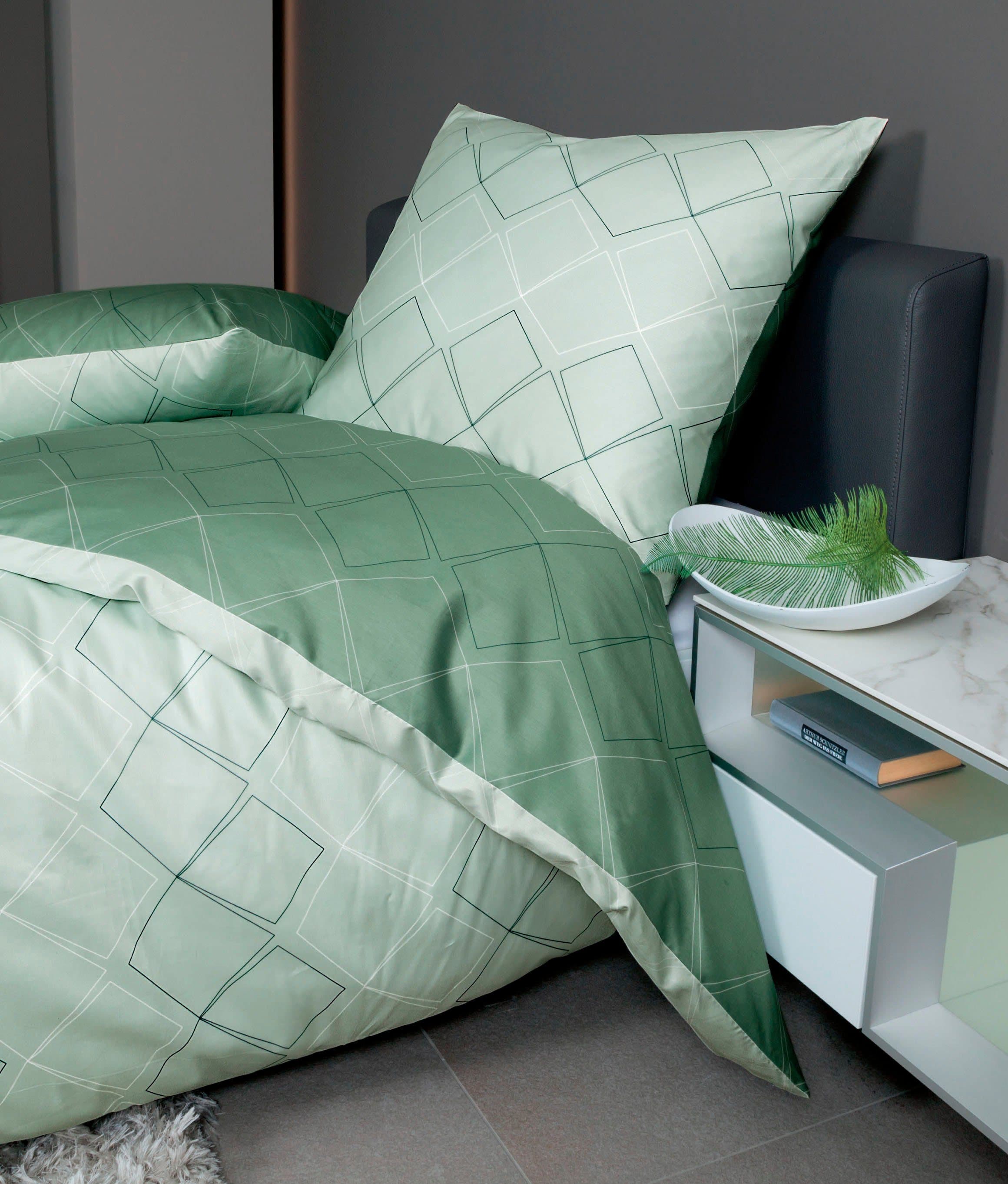 Janine Bettwäsche J. D. Mako-Satin 2-teilig Grün Rauten-Design - Bild 2