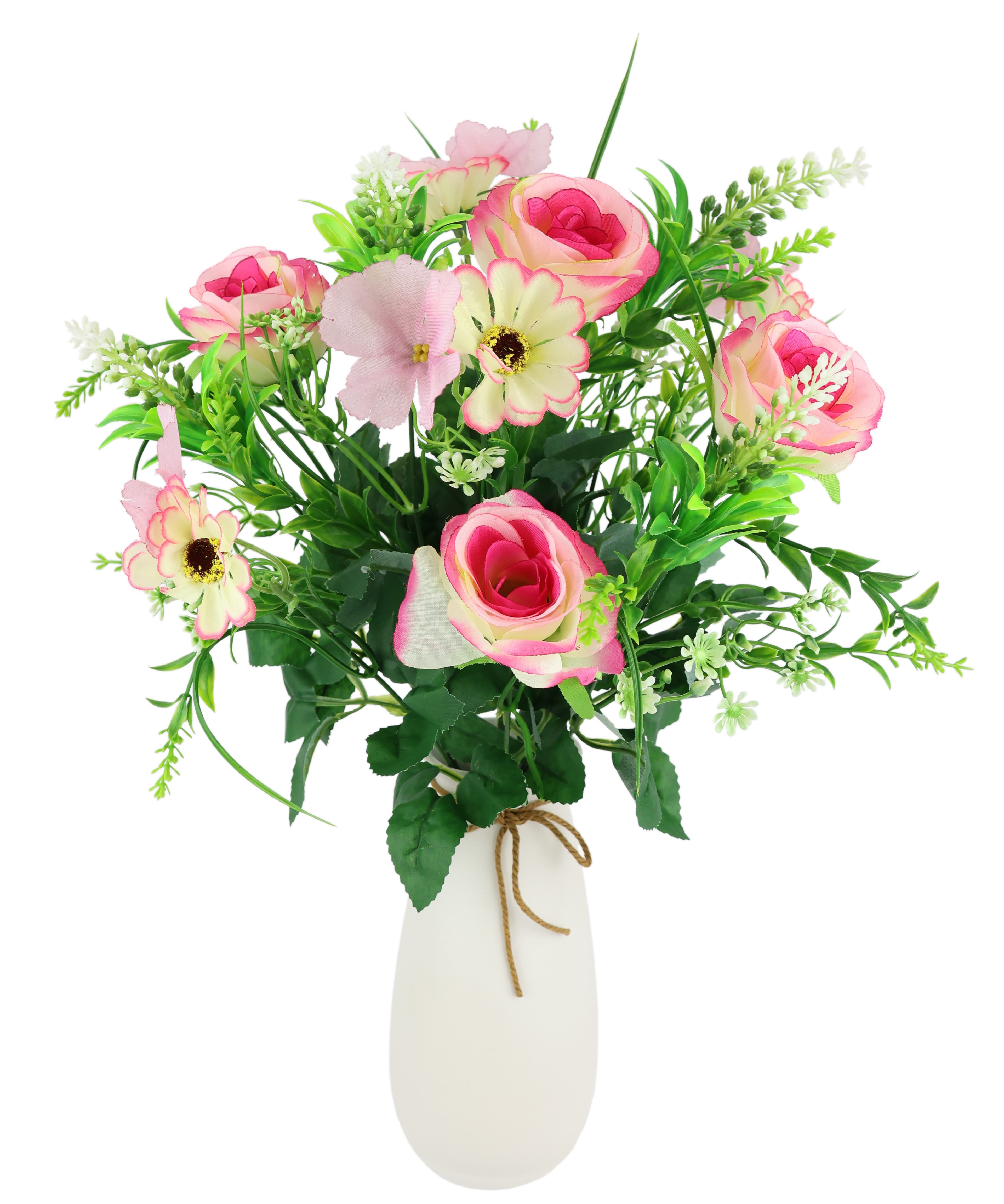 I.GE.A. Rosenstrauß in Vase Rosa Weiß Polyester