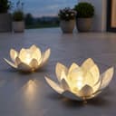 Haushalt International LED Solarleuchte Lotusblume Weiß Glas 27,6cm 2er Set Bild 2