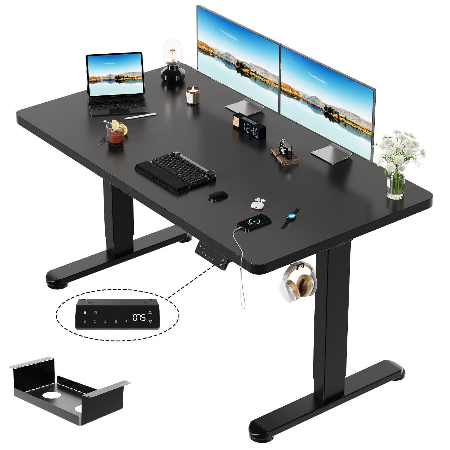 HOMALL Elektrischer Schreibtisch Höhenverstellbar Schwarz Dual-Motor - Bild 2