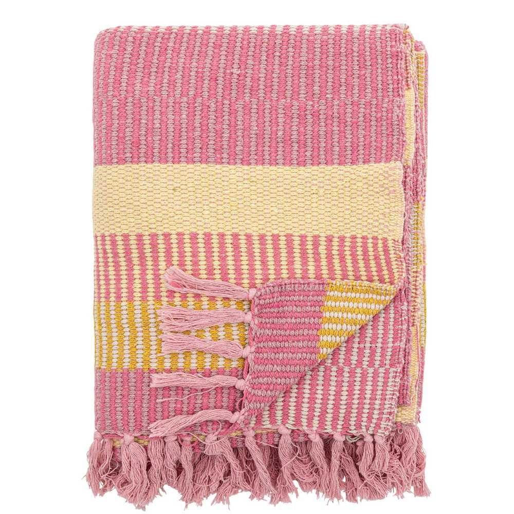 Bloomingville Decke Isnel Streifen Rosa Gelb 160x130 cm - Bild 2