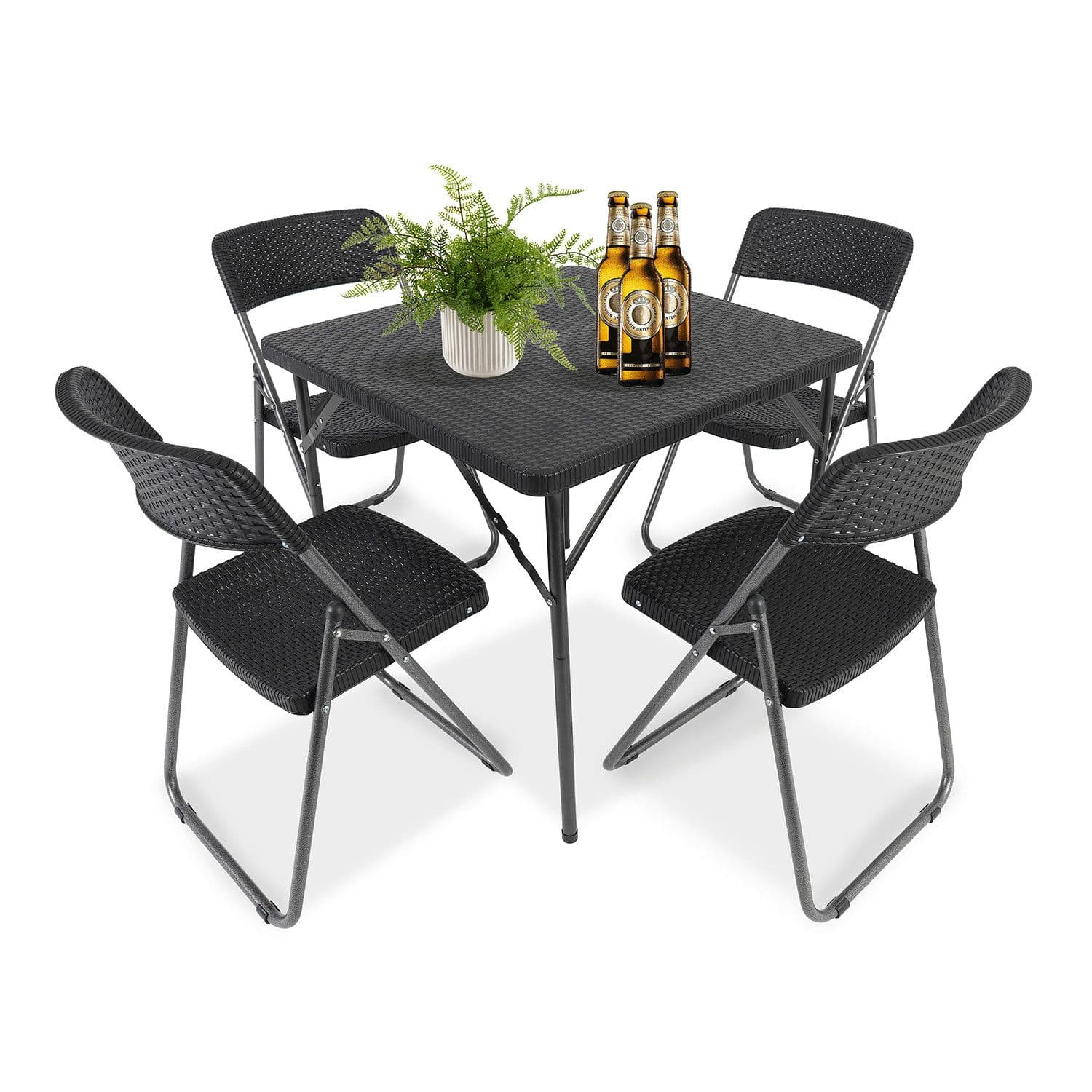 Sekey Garten-Essgruppe 5-tlg. Schwarz PE-Rattan Klappbar - Bild 2