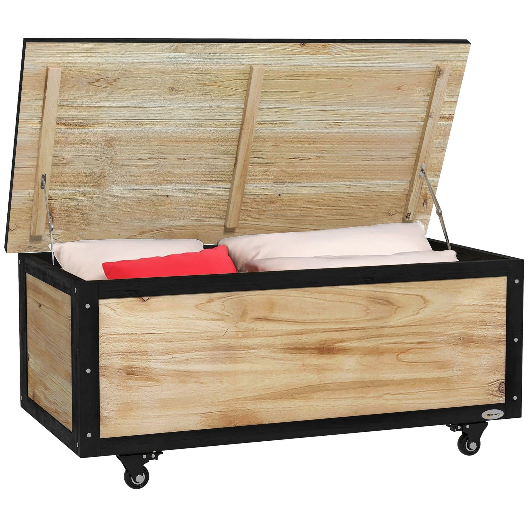 Outsunny Gartenbox 121L Holz mit Rollen Aufbewahrungsbox Natur - Bild 2