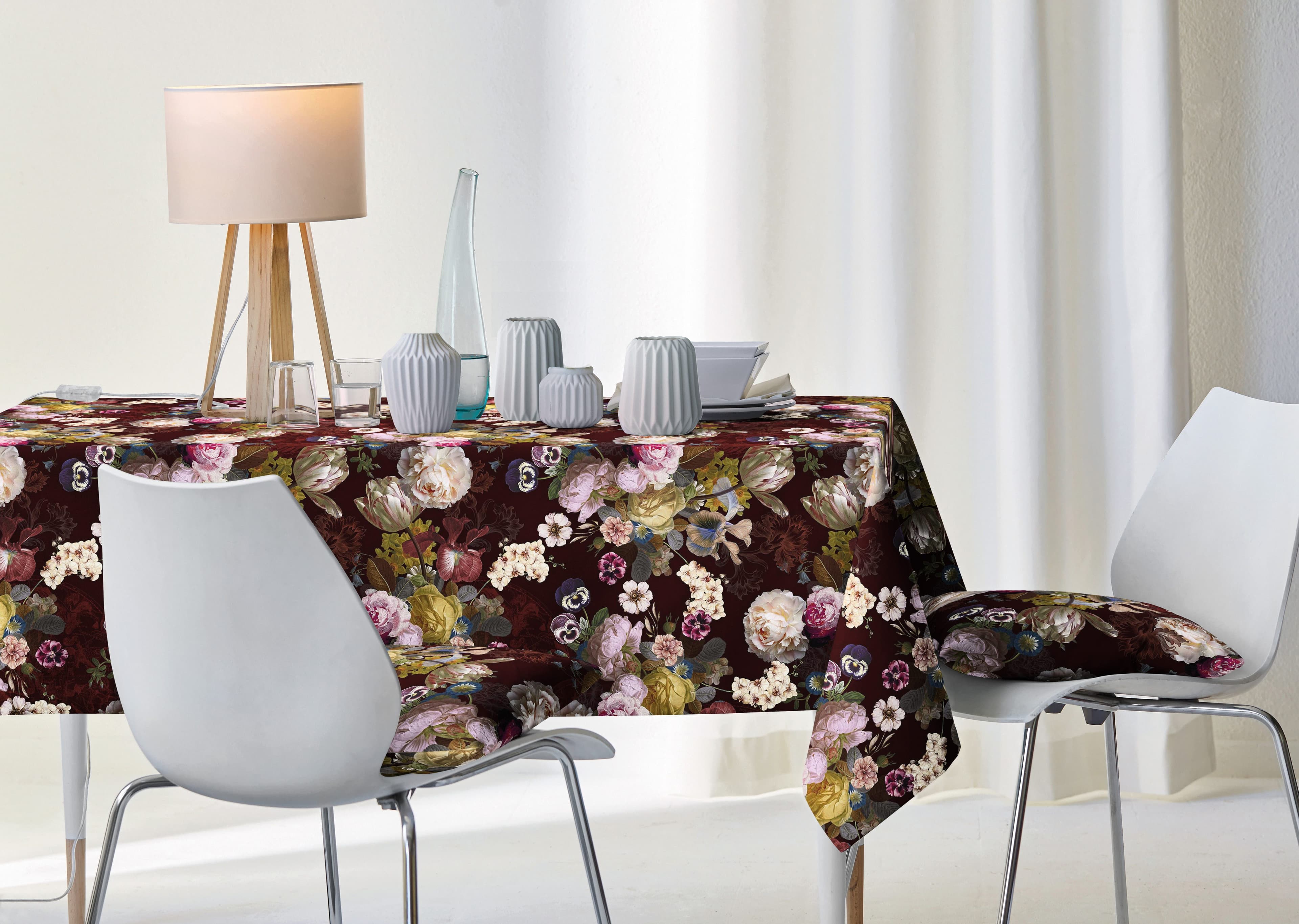 APELT Tischdecke 5451 Blumen Allover Violett Polyester-Baumwolle Mix