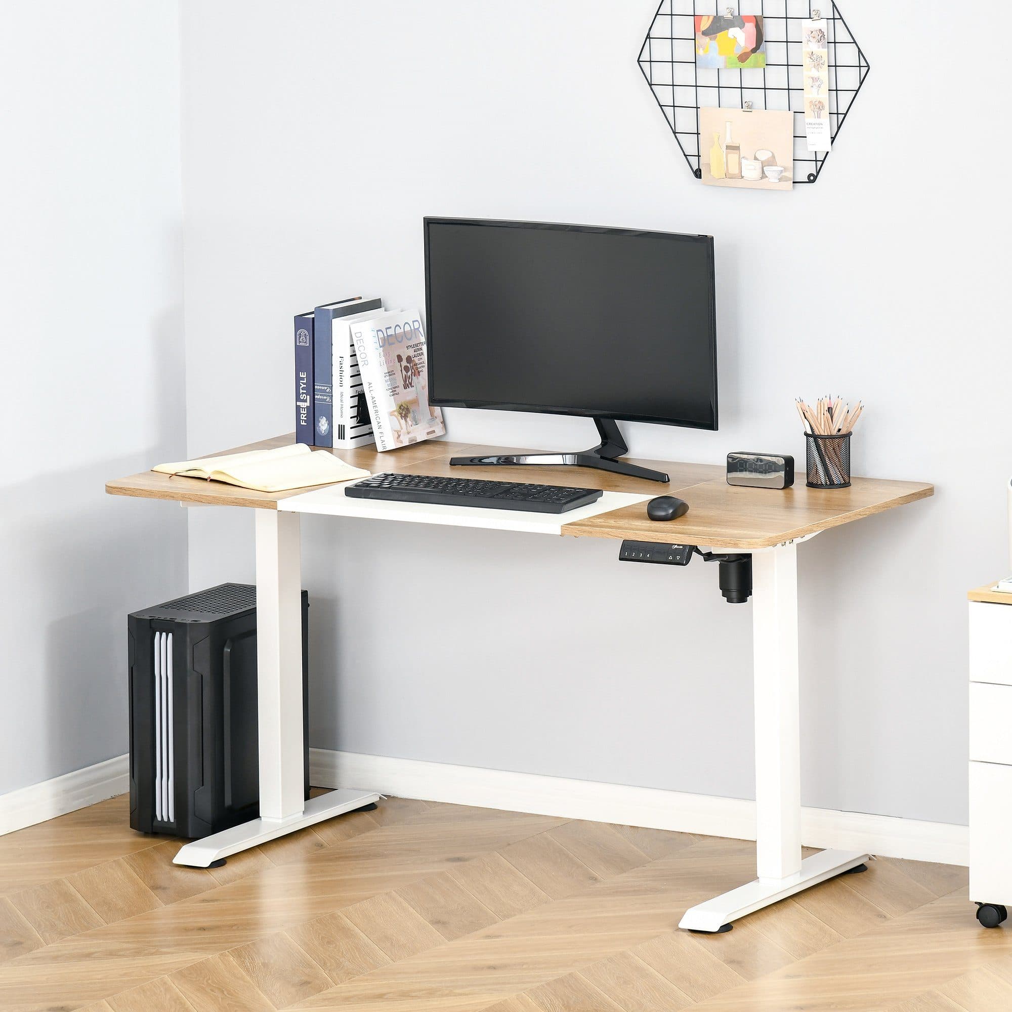 Vinsetto Elektrischer Schreibtisch Höhenverstellbar 140x70 cm Natur/Weiß - Bild 2