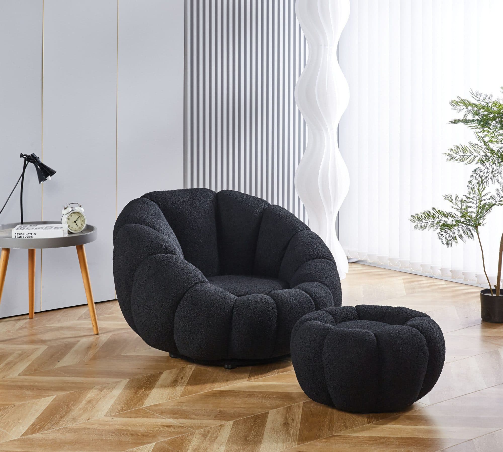 alesvelt Drehsessel Kürbis 360° Drehfunktion Relaxsessel inkl. Hocker Set - Bild 2