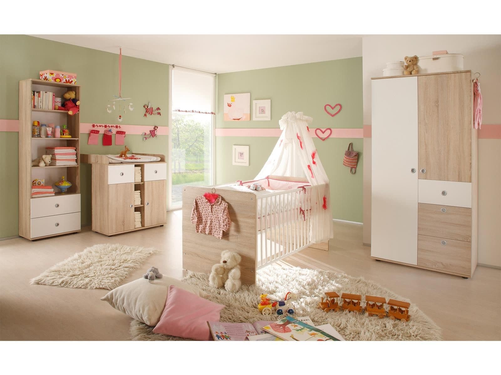möbelando Babymöbel-Set "Floris II" 4-teilig Weiß/Sonoma-Eiche - Bild 2