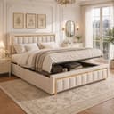 PXloue Stauraumbett Beige mit gepolstertem Kopfteil und Lattenrost Bild 2