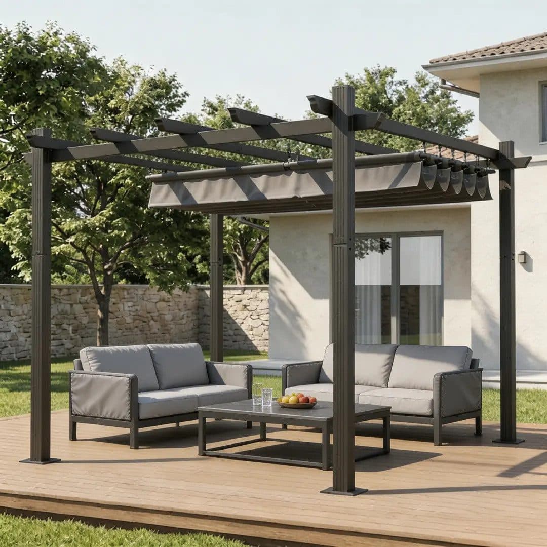 HOMALL Pavillon Pergola Aluminium mit Ziehbare Markise Grau - Bild 2
