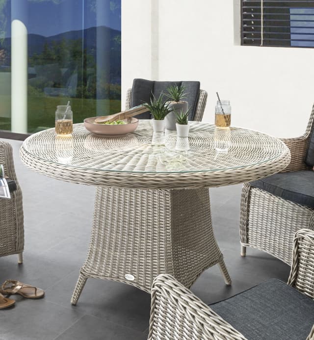Polyrattan Essgruppe mit 4 Sesseln und Tisch