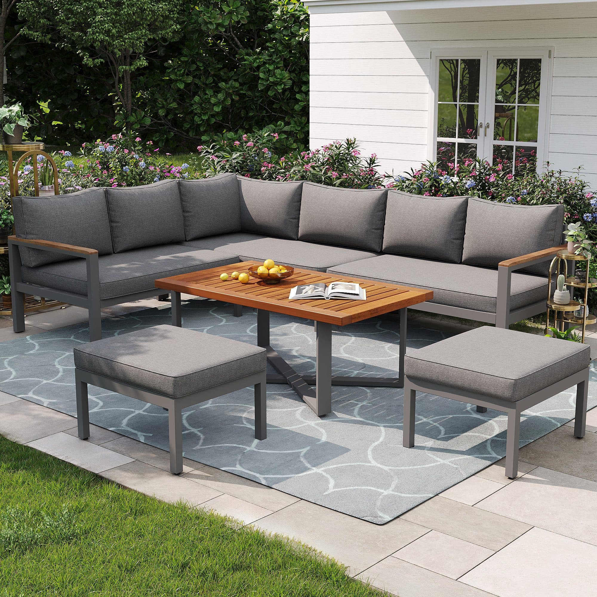 Merax Gartenlounge-Set 7-8 Pers. Grau Metall wetterfest - Bild 2