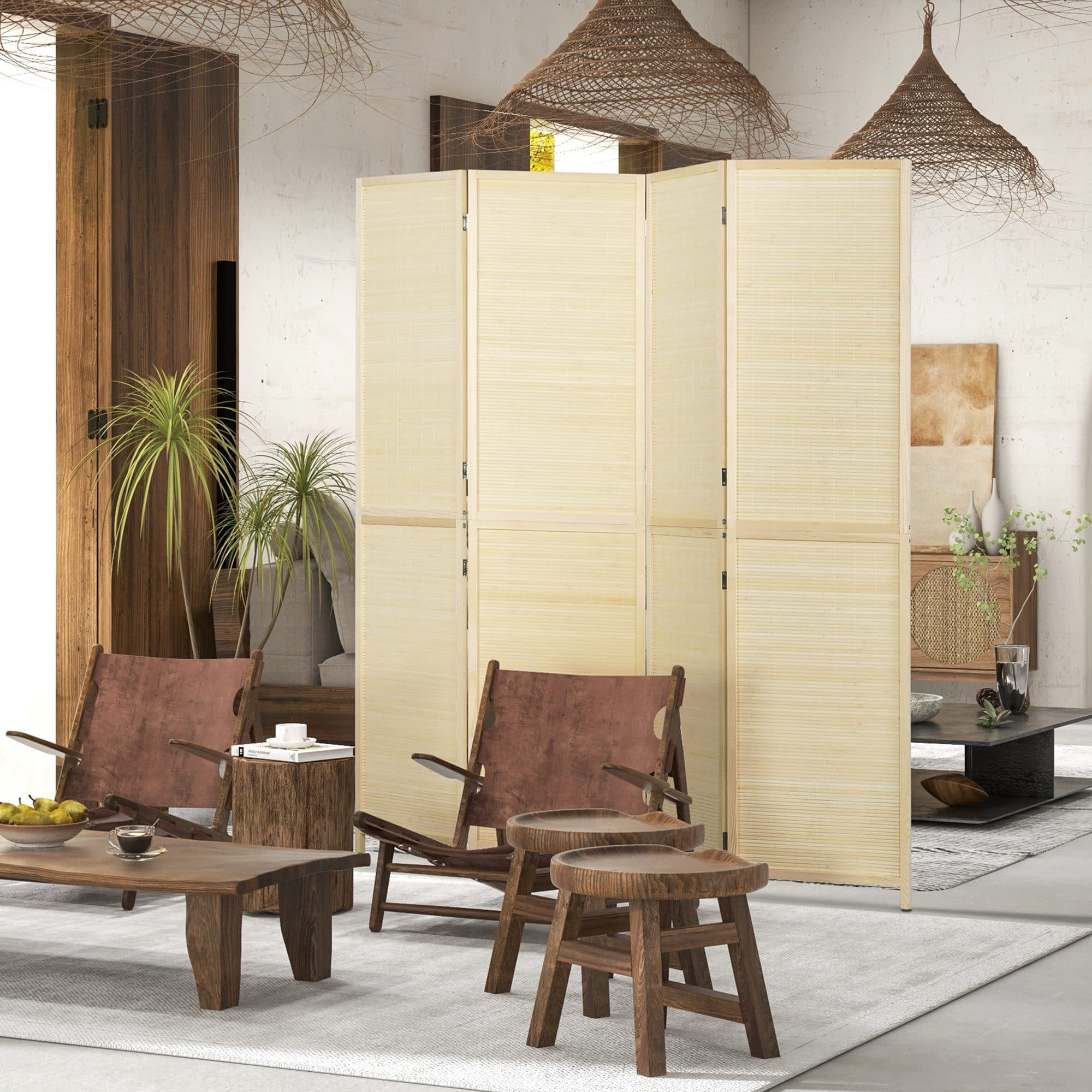 HOMCOM Paravent Bambus 180x180 cm Raumtrenner Wohnzimmer Schlafzimmer - Bild 2