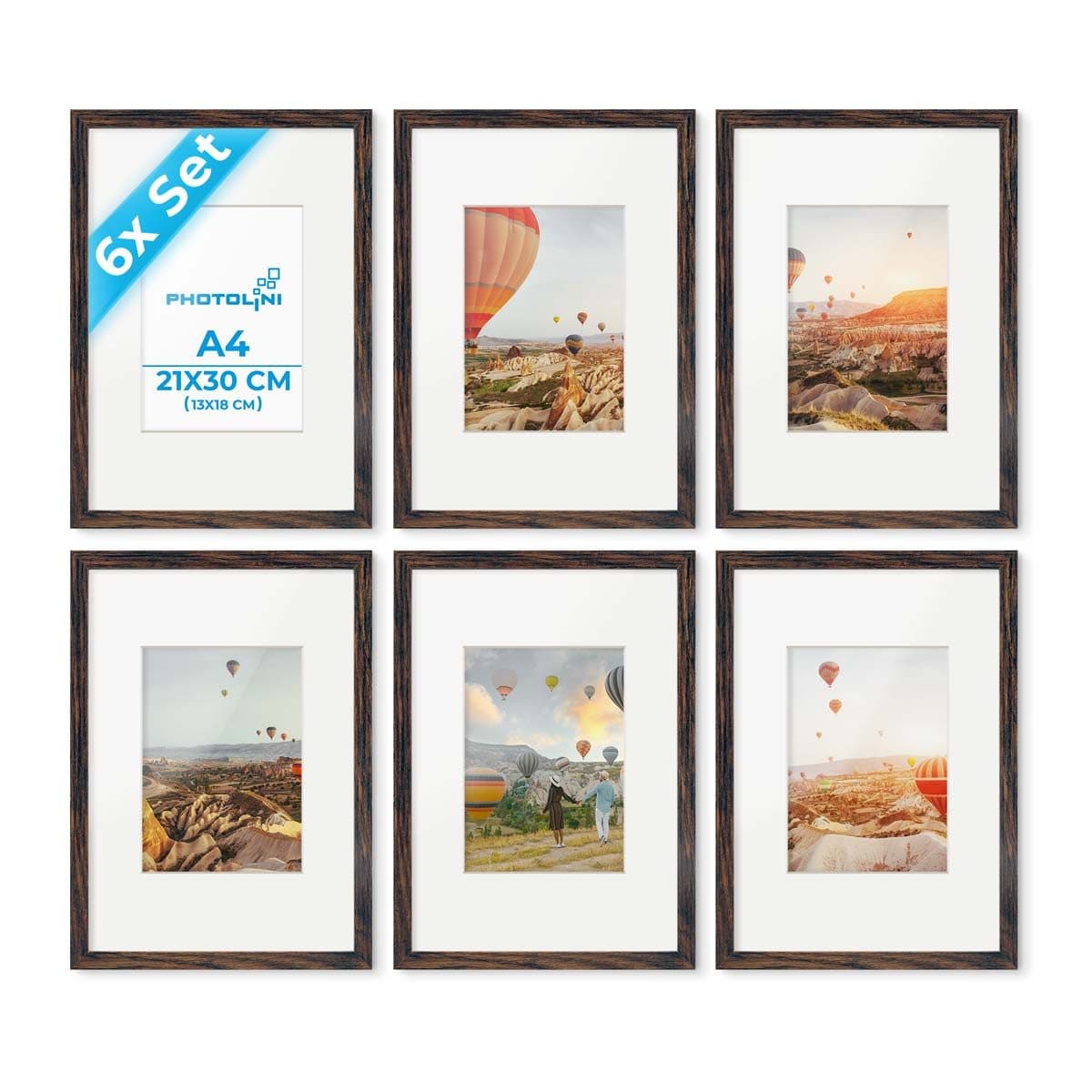 PHOTOLINI Bilderrahmen 6er Set A4 Eiche Dunkel MDF - Bild 2
