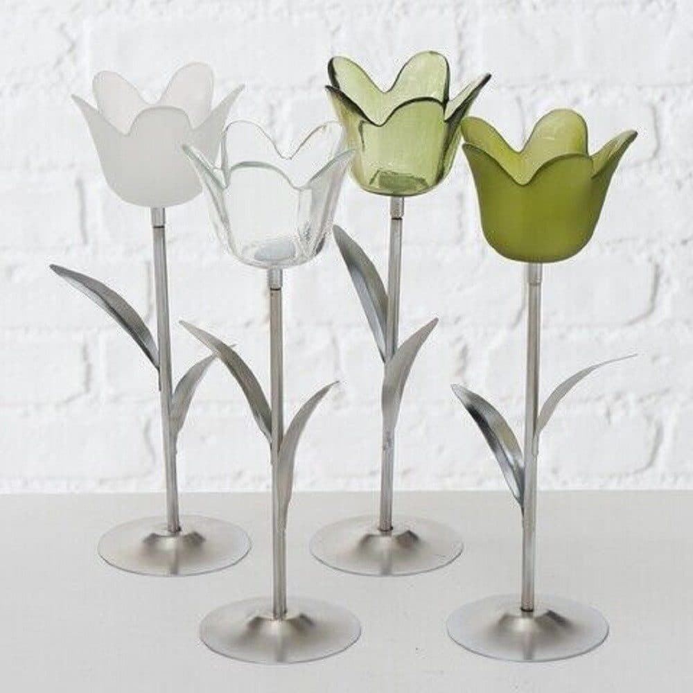 BOLTZE Teelichthalter Tulpe Glas Metall 24cm 2er Set