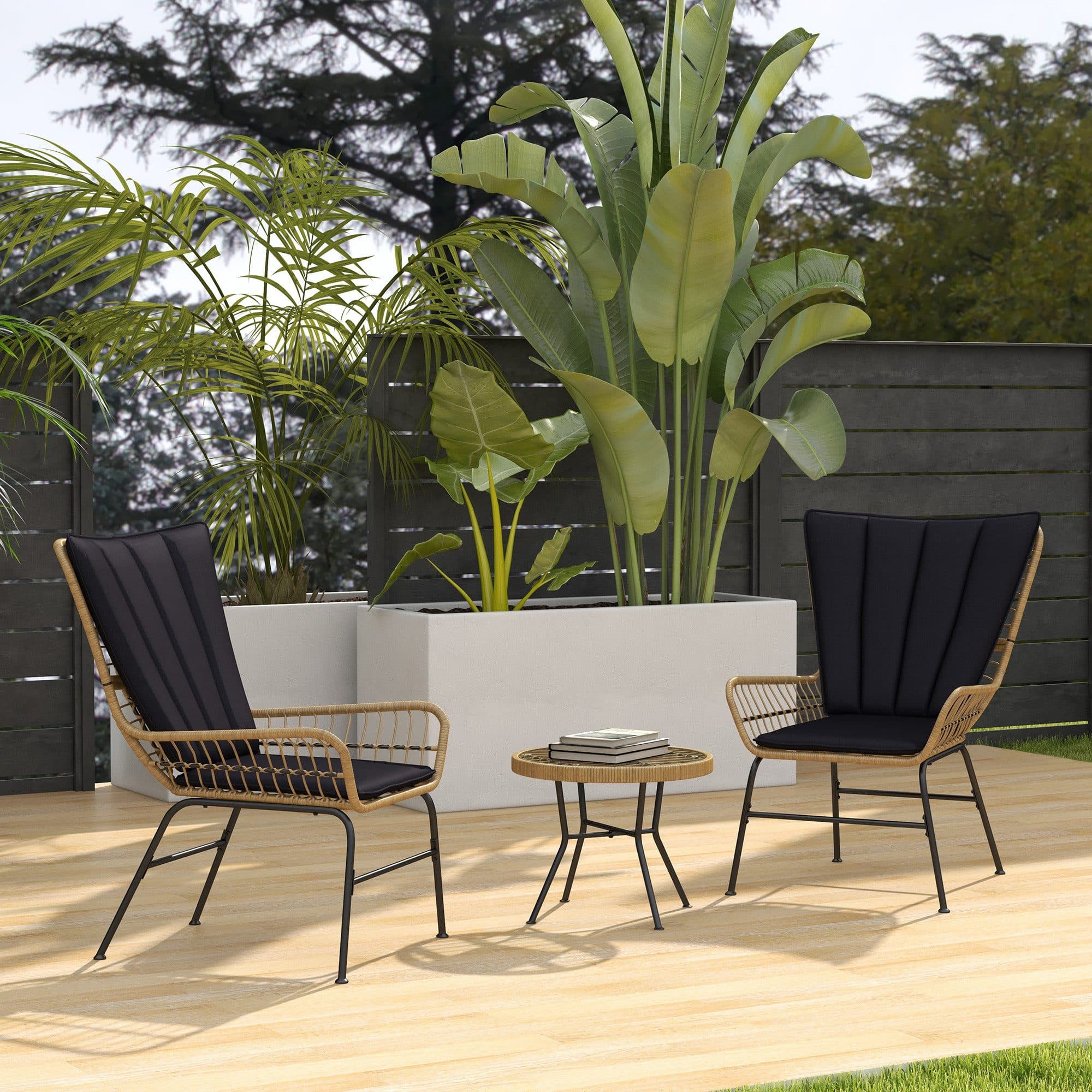 Outsunny Bistro-Set 3-tlg. mit 2 Sesseln und Tisch Schwarz/Naturholz - Bild 2