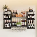 TWSOUL Weinregal Modernes Wand-Weinregal aus Metall mit 3 Ebenen und Glashalter, Schwarz Bild 2