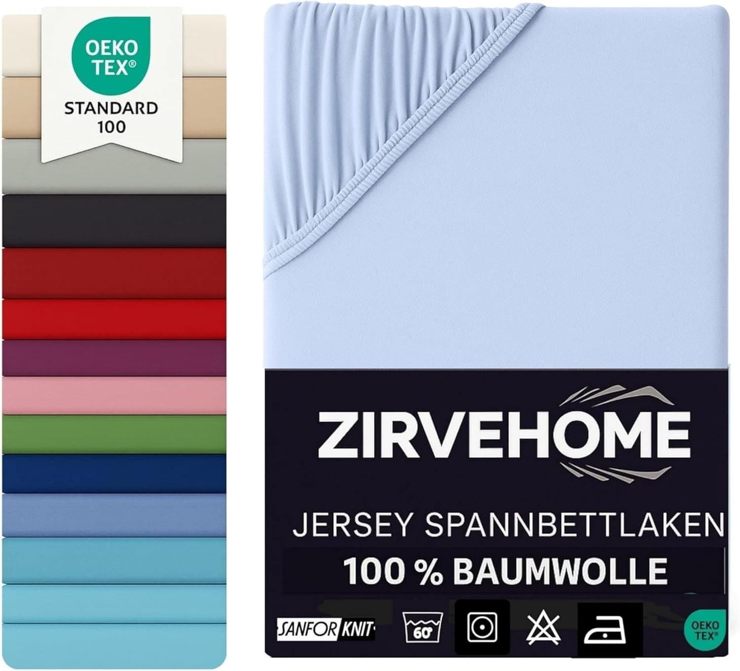 ZIRVEHOME Spannbettlaken Jersey 100% Baumwolle Hellblau