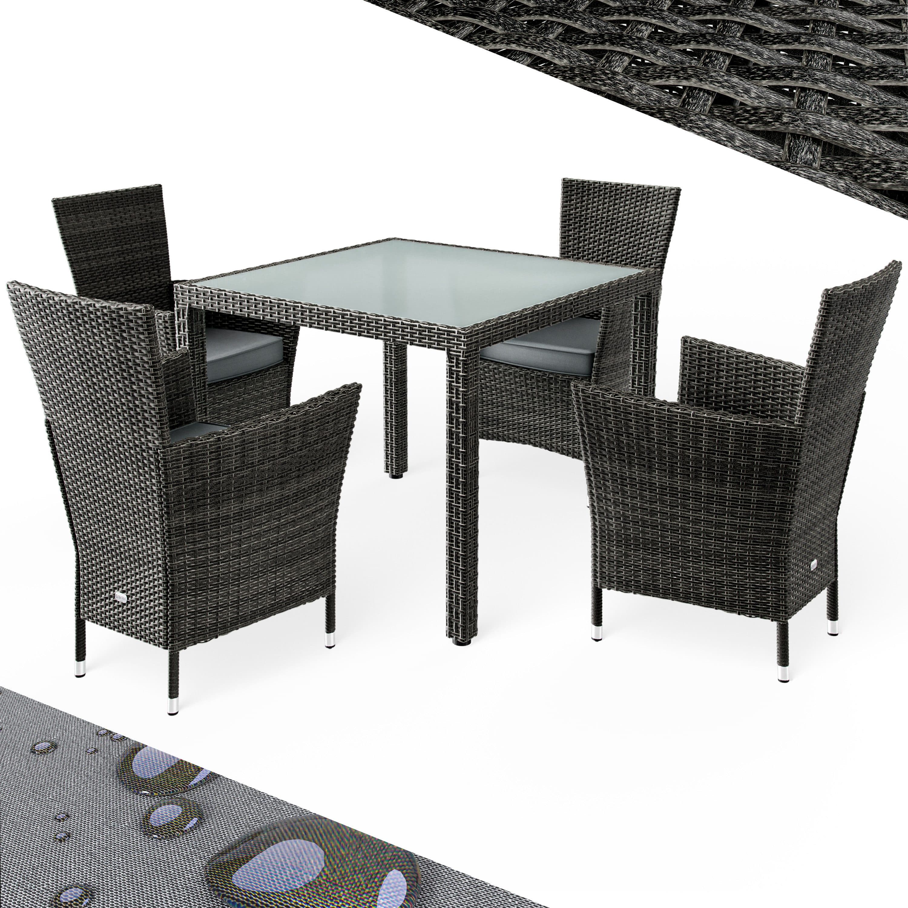 Casaria Garten-Essgruppe 5-tlg. Grau/Beige Polyrattan mit Glasplatte - Bild 2