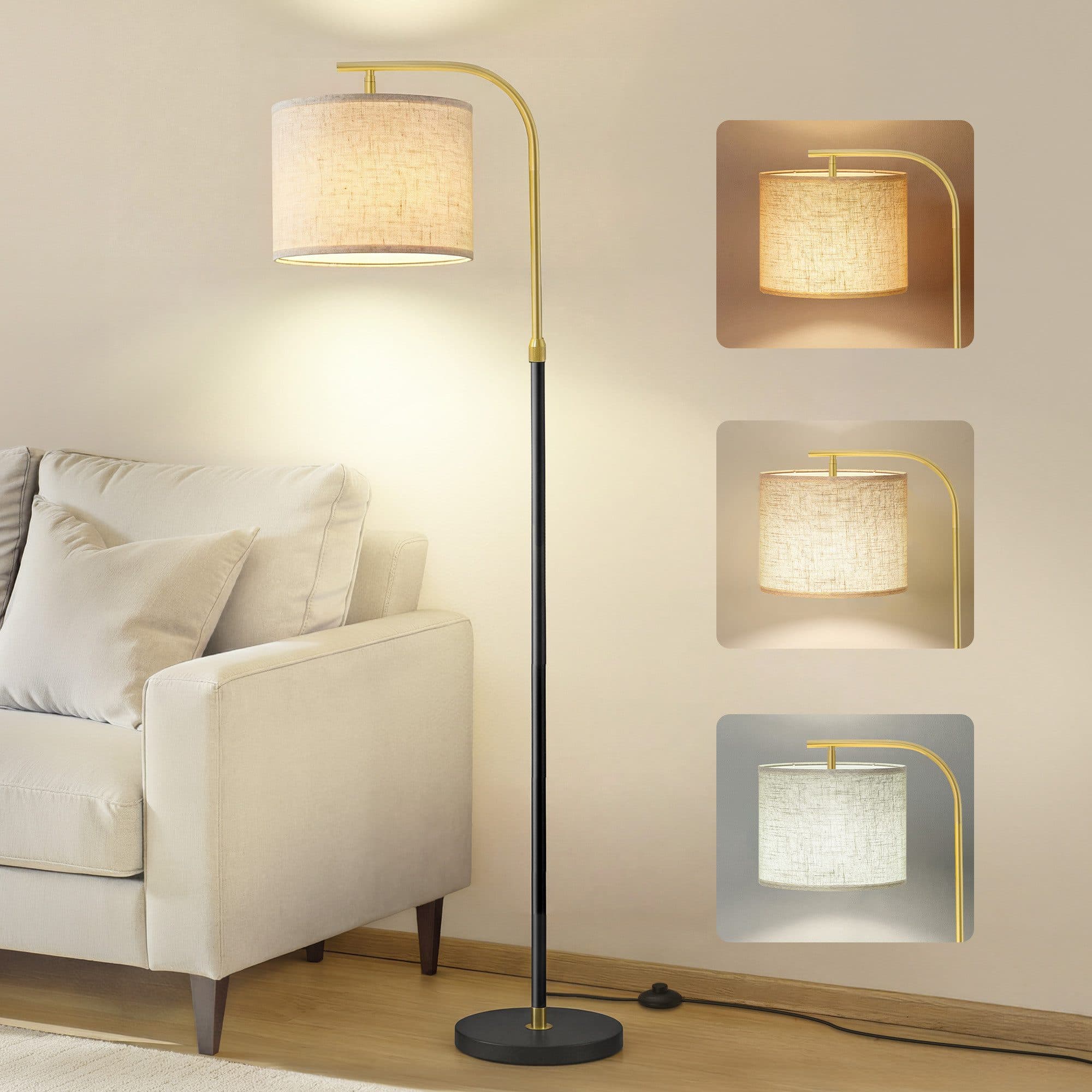 VASAGLE Stehlampe Bogenlampe Modern Mattschwarz Blassgold - Bild 2