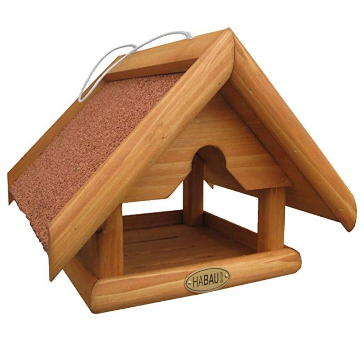 HABAU Futterhaus Bergfink aus Naturholz mit Regendach
